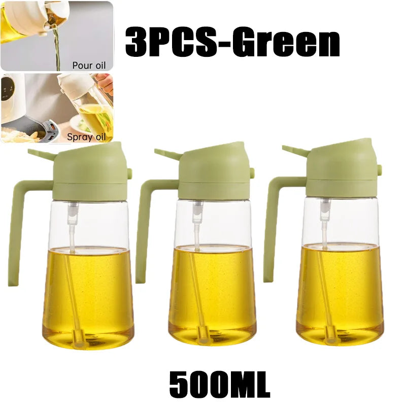 Pulverizador de óleo em spray de plástico 2 em 1, 500ml, garrafa, dispensador de óleo, galheteiro, churrasco, cozinha, assar, piquenique, ferramenta de cozinha