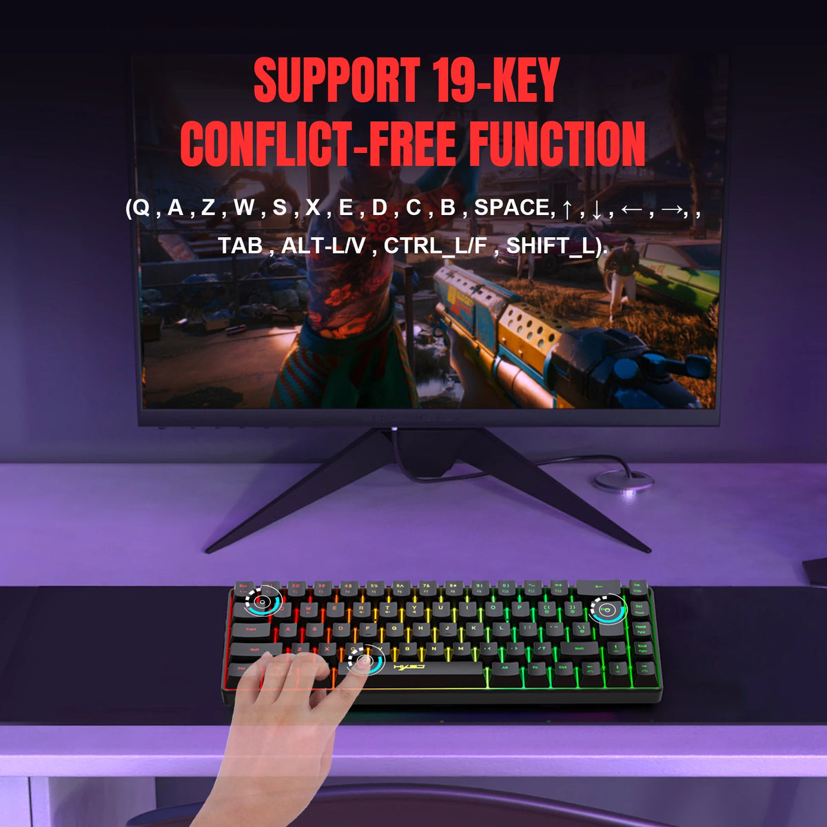 Teclado Gamer de 68 Teclas USB com Fio Portátil  20 Retroiluminação RGB  Teclado Español Coreano Ruso para Laptops de Windows