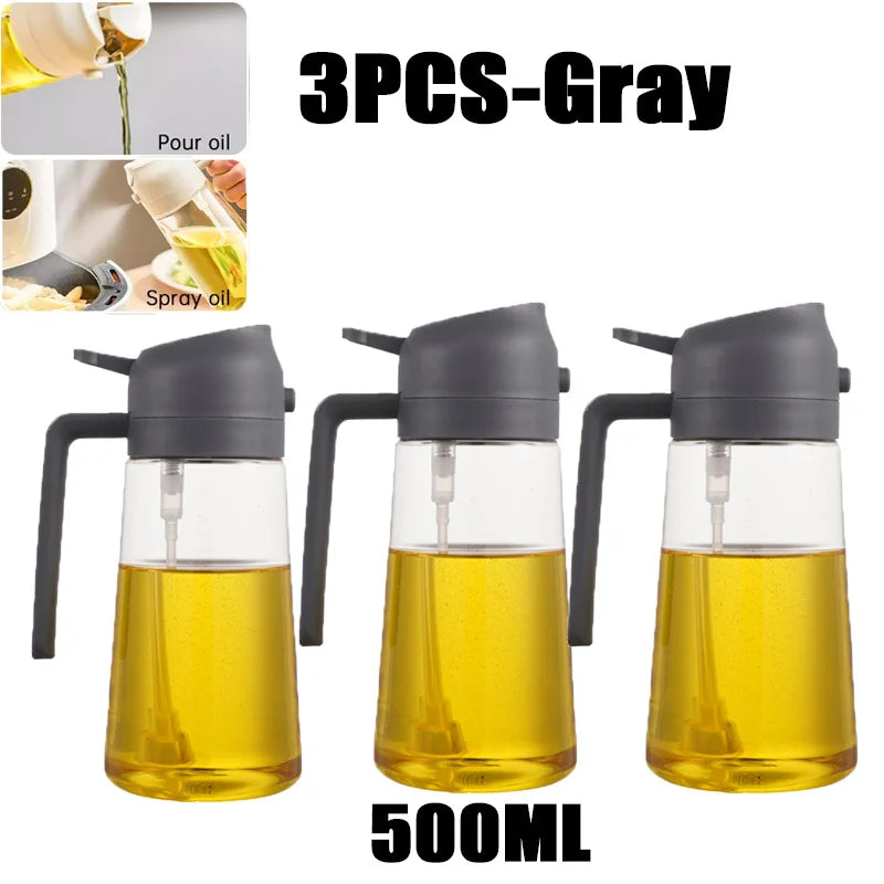 Pulverizador de óleo em spray de plástico 2 em 1, 500ml, garrafa, dispensador de óleo, galheteiro, churrasco, cozinha, assar, piquenique, ferramenta de cozinha