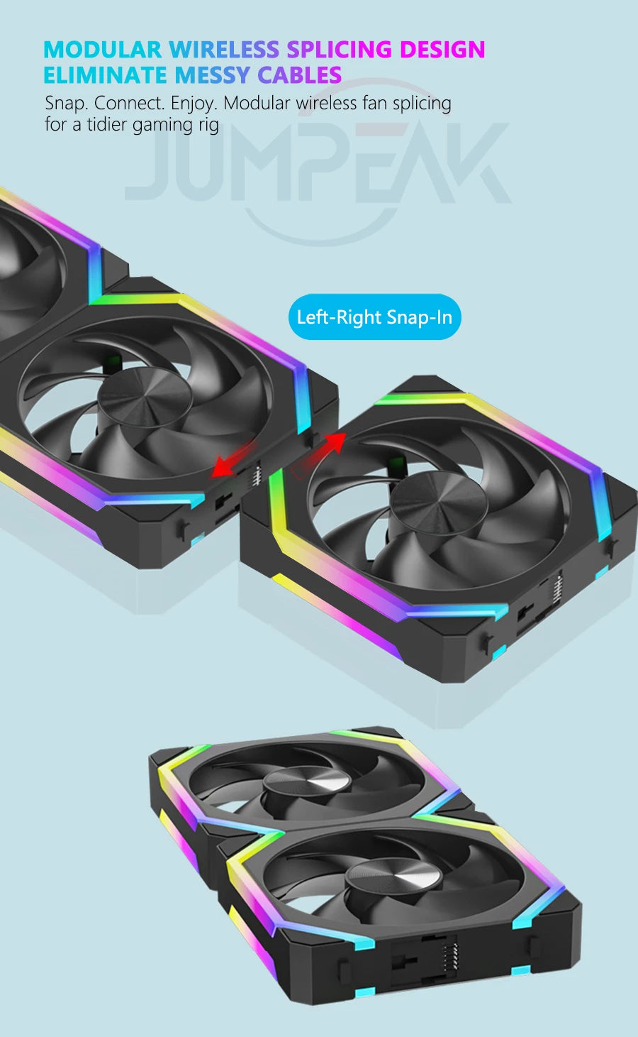 Ventoinha de Resfriamento JUMPEAK CS120 ARGB 360mm 240mm Modular Empilhável PWM Silenciosa 120mm RGB para Caixa de PC Gamer Resfriador de Água