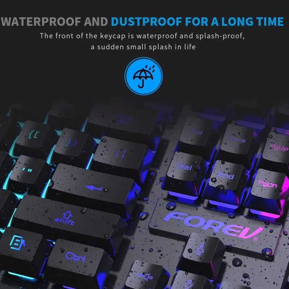 Teclado Mecânico Retroiluminado de 104 Teclas Teclado de Jogo com Fio  Conjunto de Teclado e Mouse Luminosa à Prova d'Água para Gamer PC Laptop Escritório