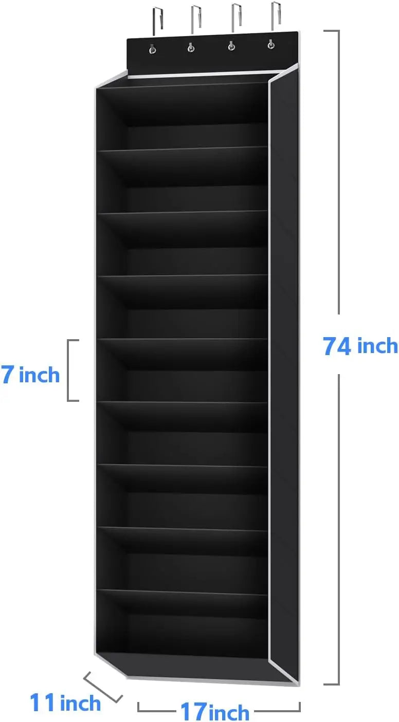 Organizador de sapatos grande sobre a porta, 10 camadas, pendurado, sapateira com bolsos profundos para porta de armazenamento, solução de armazenamento