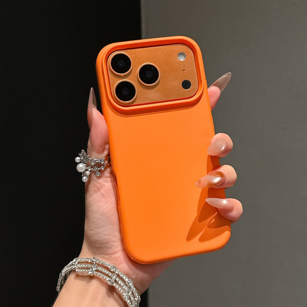 Capa Original de Silicone Líquido na Cor Laranja para iPhone 17 Pro Max, 17, 16, 15, 14, 13, 12, 11 Pro Max, mini e Plus, com Borda Antiderrapante.