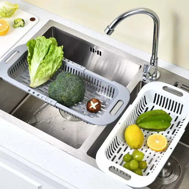 Cesto Retrátil para Pia de Cozinha, Escorredor Ajustável para Drenar Legumes e Frutas, Utensílios de Cozinha