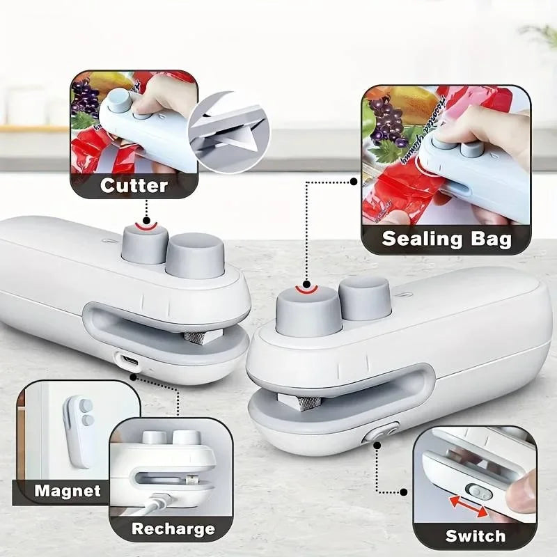 Selador portátil do saco de plástico Máquina de selagem de sacos de plástico Selantes térmicos Embalagem portátil para armazenamento de alimentos Selador térmico Mini 2in 1