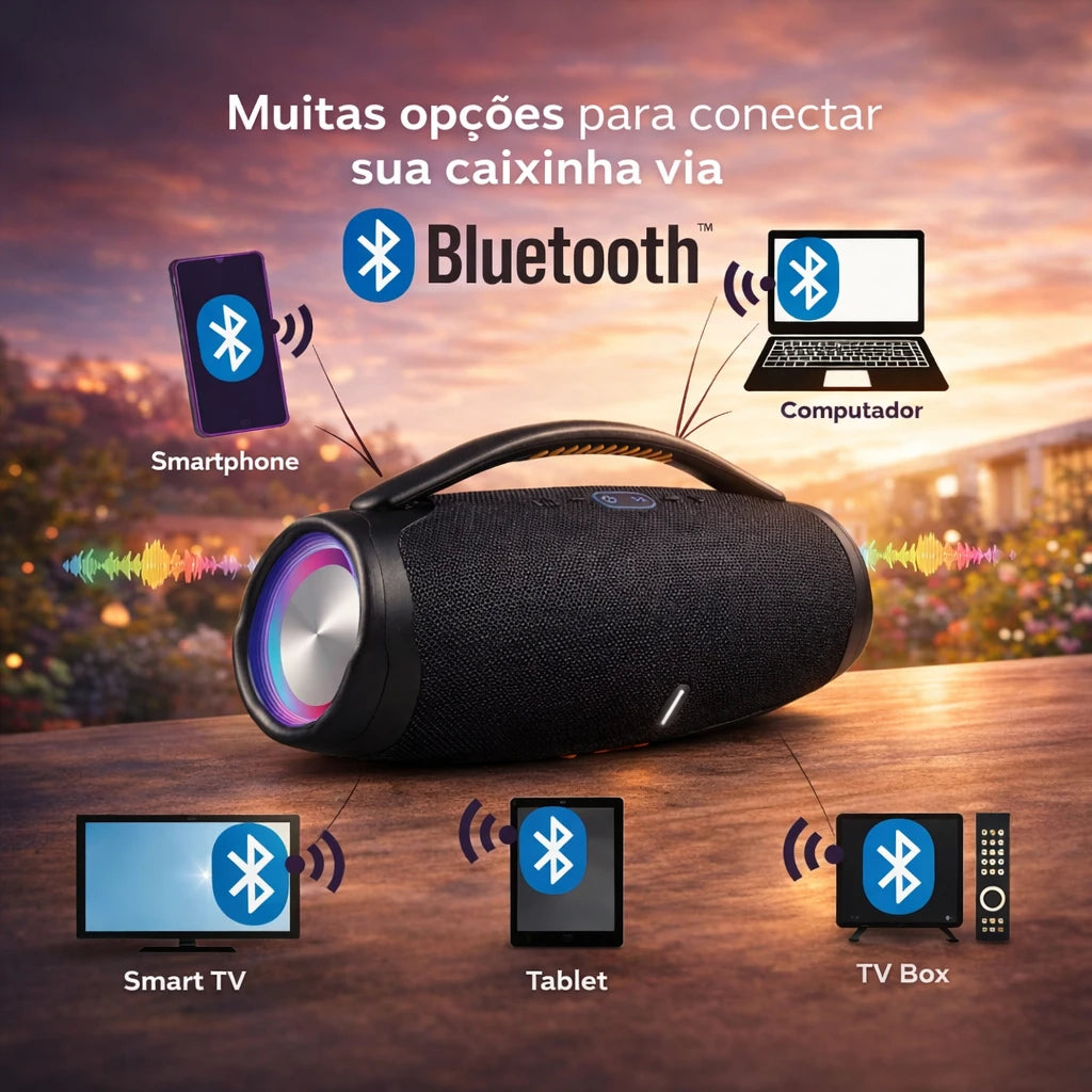 Caixa de Som Bluetooth 70W Portátil Estilo Boombox, Alto Falante Potente Resistente à Água para Festas