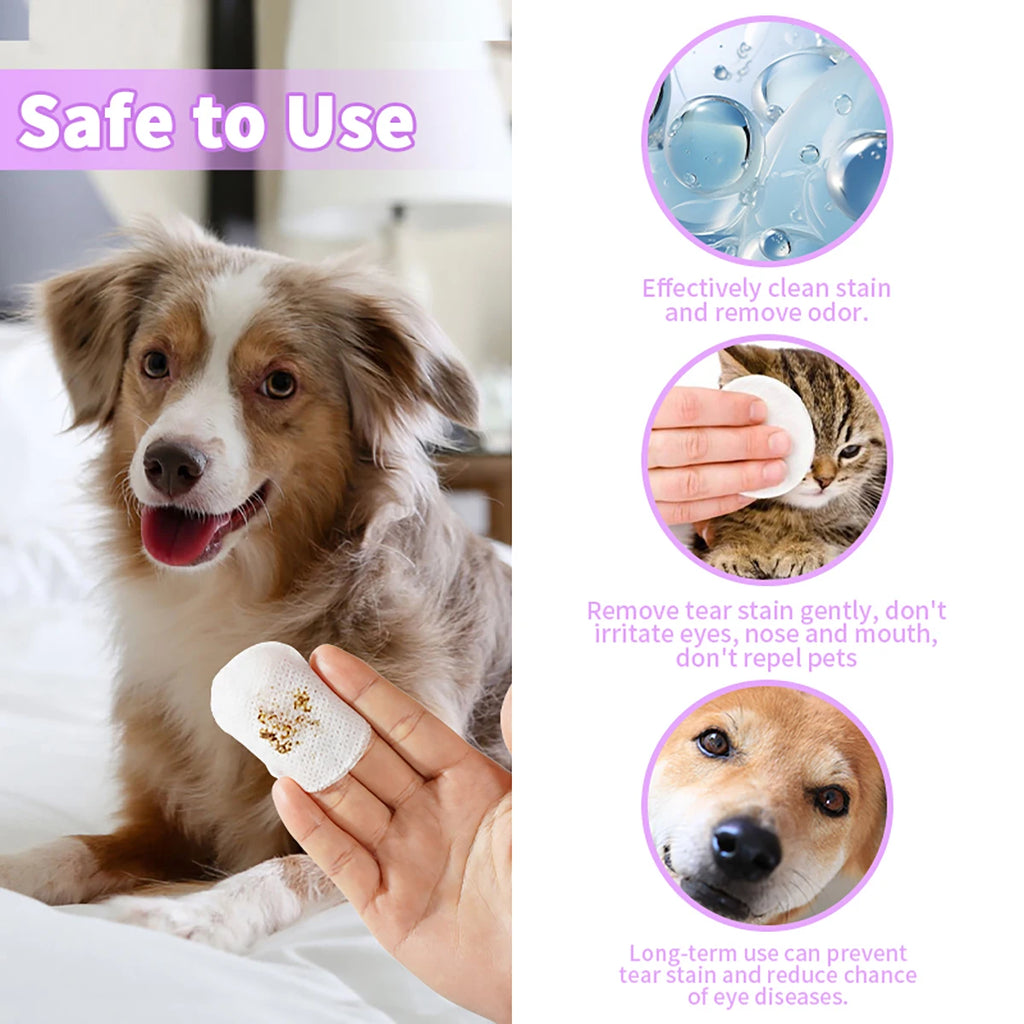 Lenços de Higiene Ocular Pet - Portátil e Natural para Cães e Gatos