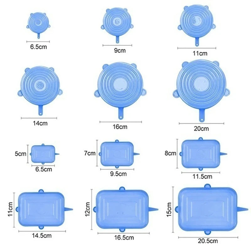 Tampa de Silicone para Alimentos 6/12/24 Peças, Tampa Elástica Reutilizável Hermética para Conservação de Alimentos, Acessórios de Cozinha para Armazenamento na Geladeira