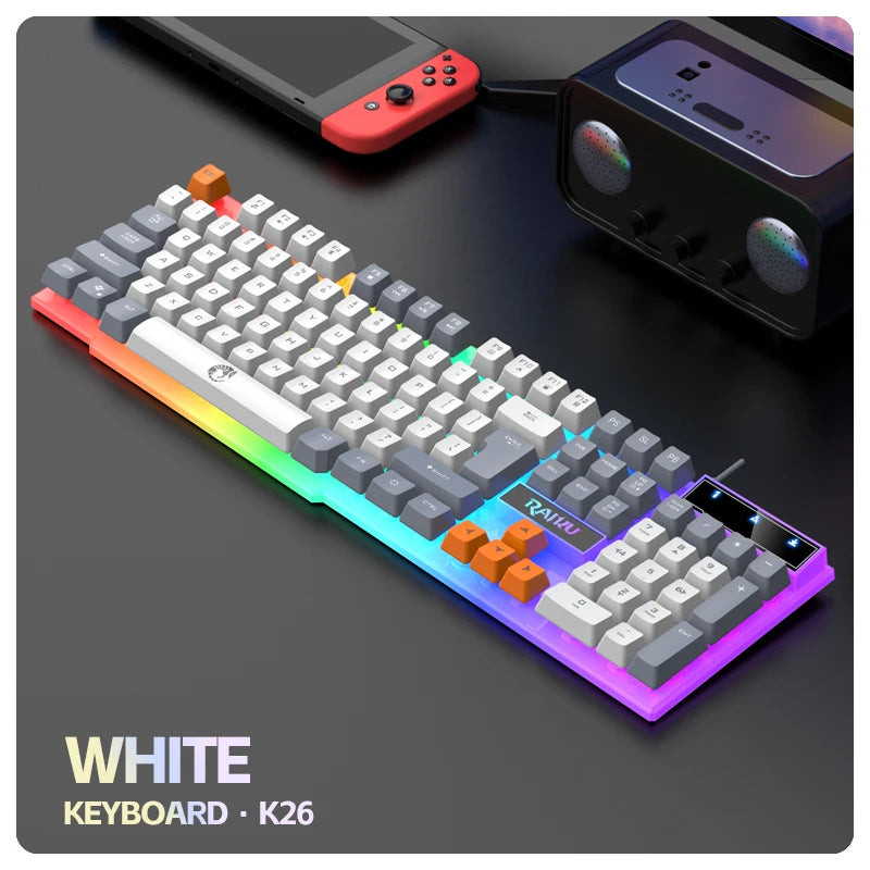 Teclado Único e Teclado Mouse RAIKU T2 Conjunto de Teclado e Mouse com Toque Mecânico Iluminado em Três Tons RAIKU T2