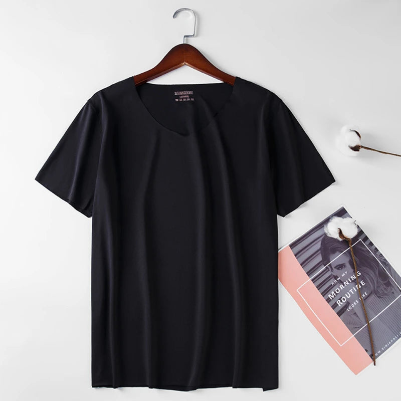 Camiseta Masculina Gola V Seda Gelo - Slim Manga Curta Verão