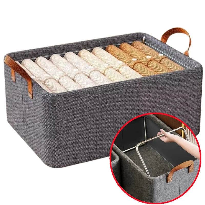 25L Suporte de Aço Organizador Guarda Roupa Resistente Placa de Fundo Rígida Com Alças Dobrável