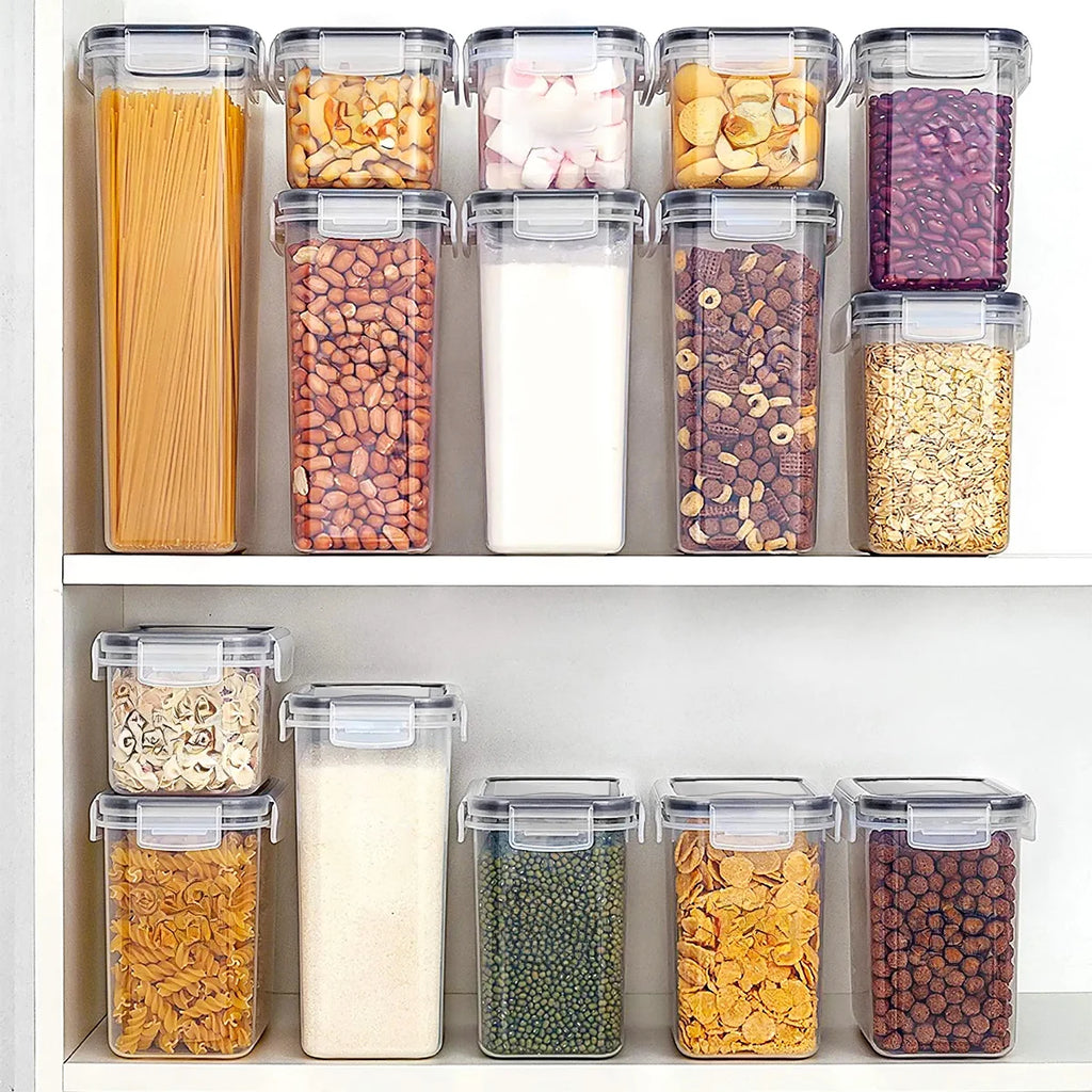 Conjunto de 200/1400/2000/12800 ml: 15 potes herméticos para armazenamento na cozinha, recipientes para armazenamento de cereais