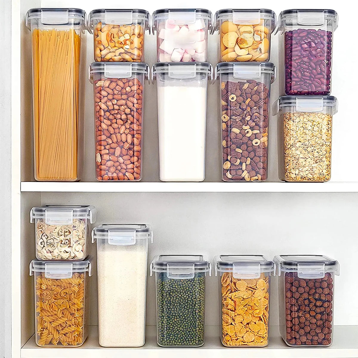 Conjunto de 200/1400/2000/12800 ml: 15 potes herméticos para armazenamento na cozinha, recipientes para armazenamento de cereais