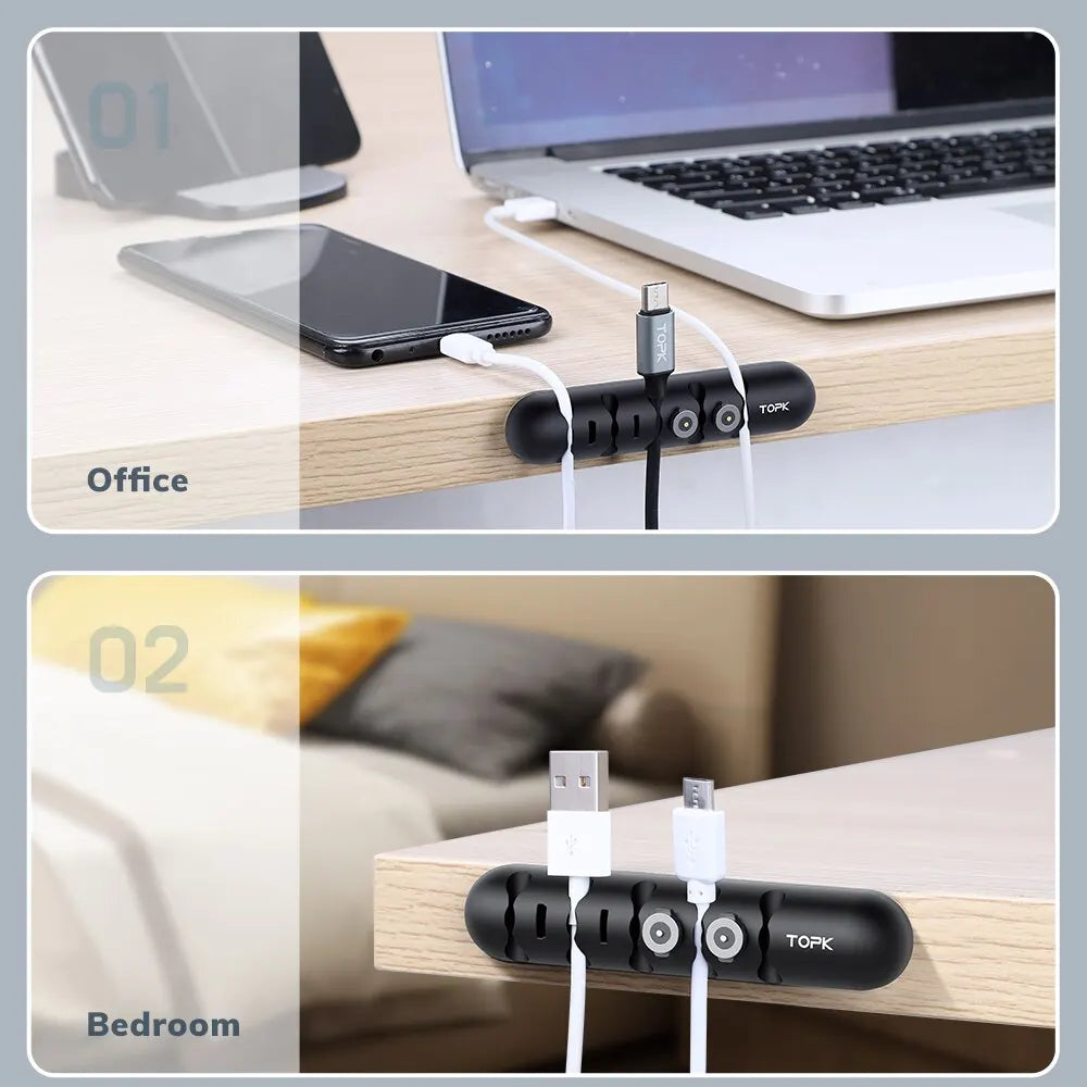 Topk l35 organizador de cabos, caixa de plugue magnético, enrolador de cabo de silicone, clipes flexíveis de gerenciamento de cabos para mouse e fone de ouvido