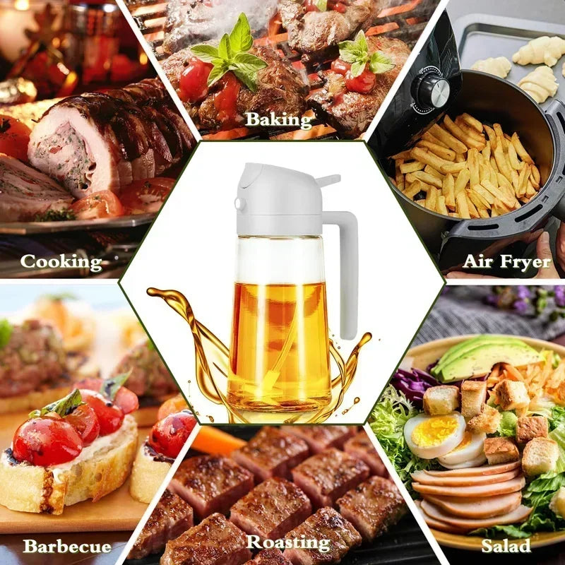 Pulverizador de óleo em spray de plástico 2 em 1, 500ml, garrafa, dispensador de óleo, galheteiro, churrasco, cozinha, assar, piquenique, ferramenta de cozinha