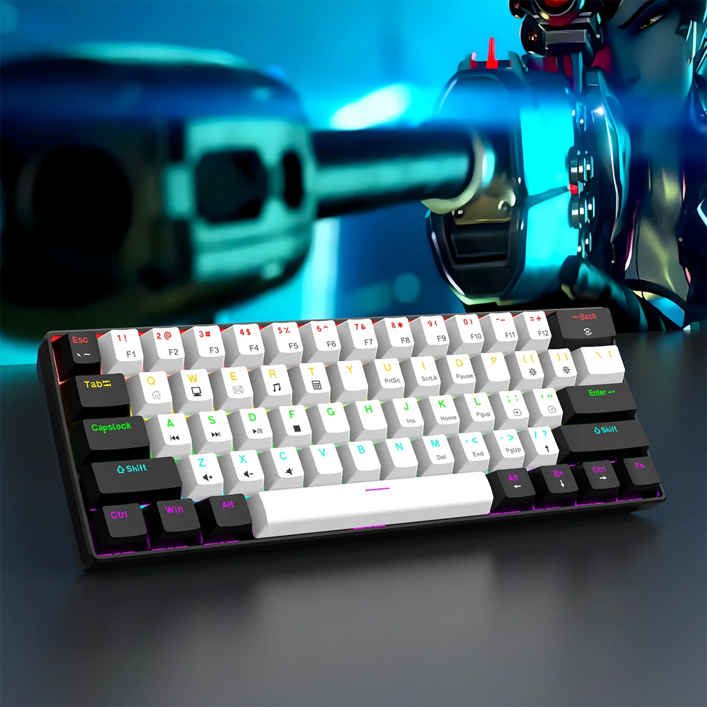 Teclado Mecânico Gamer com Fio 60% RGB Retroiluminado Layout Mini Ultra Compacto para Jogadores e Digitadores de PC/Mac Design Fácil de Viajar
