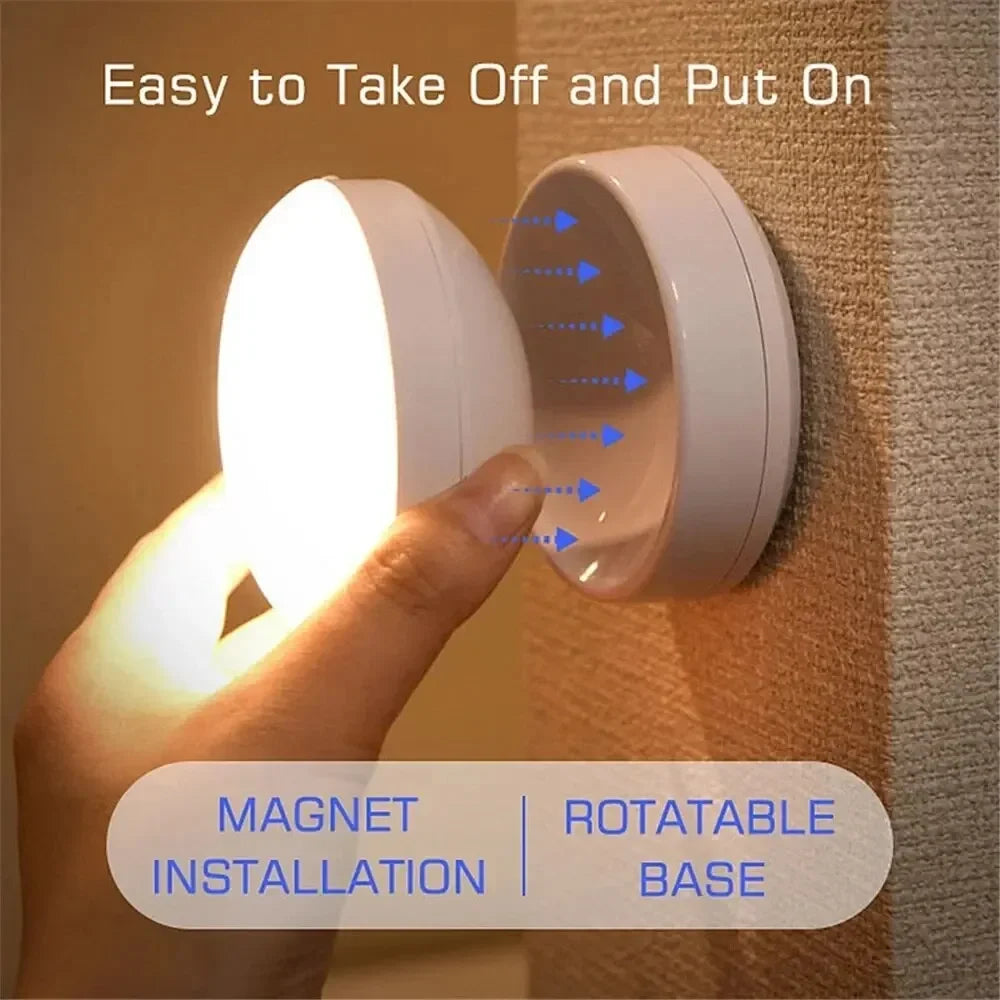 Lâmpada noturna com sensor de movimento luz noturna recarregável sem fio led 360 rotativa magnética para cozinha sala mesa de cabeceira