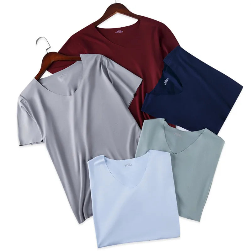 Camiseta Masculina Gola V Seda Gelo - Slim Manga Curta Verão