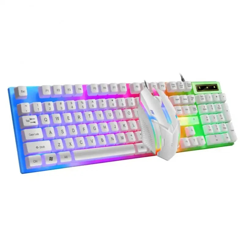 Combo de Teclado e Mouse USB Retroiluminados em LED Colorido, Confortável de Segurar, Durável e Resistente ao Desgaste.  Adequado para Negócios, Escritório,