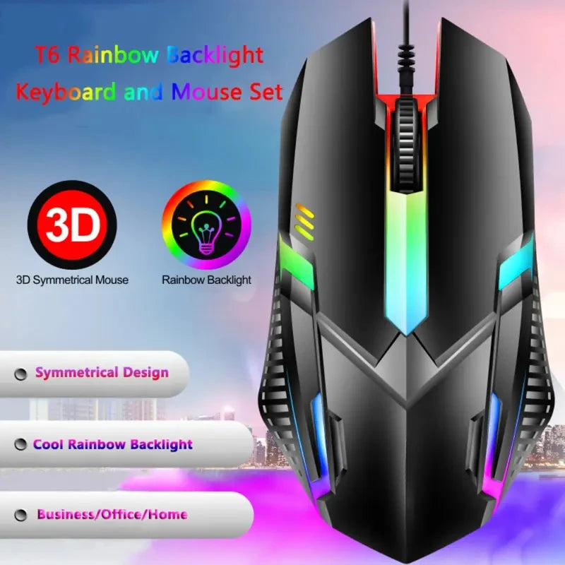 Combo de Teclado e Mouse USB Retroiluminados em LED Colorido, Confortável de Segurar, Durável e Resistente ao Desgaste.  Adequado para Negócios, Escritório,