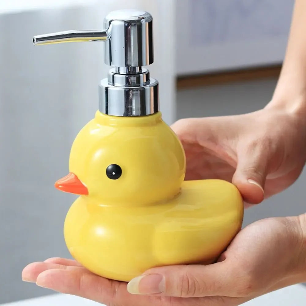 Dispensador de sabão de pato amarelo cerâmica dos desenhos animados garrafa desinfetante para as mãos chuveiro gel shampoo dispensador de sabão do banheiro dispensador de shampoo