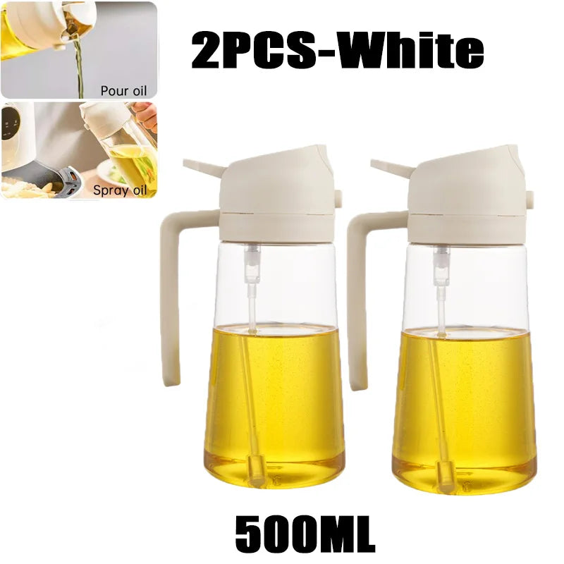 Pulverizador de óleo em spray de plástico 2 em 1, 500ml, garrafa, dispensador de óleo, galheteiro, churrasco, cozinha, assar, piquenique, ferramenta de cozinha