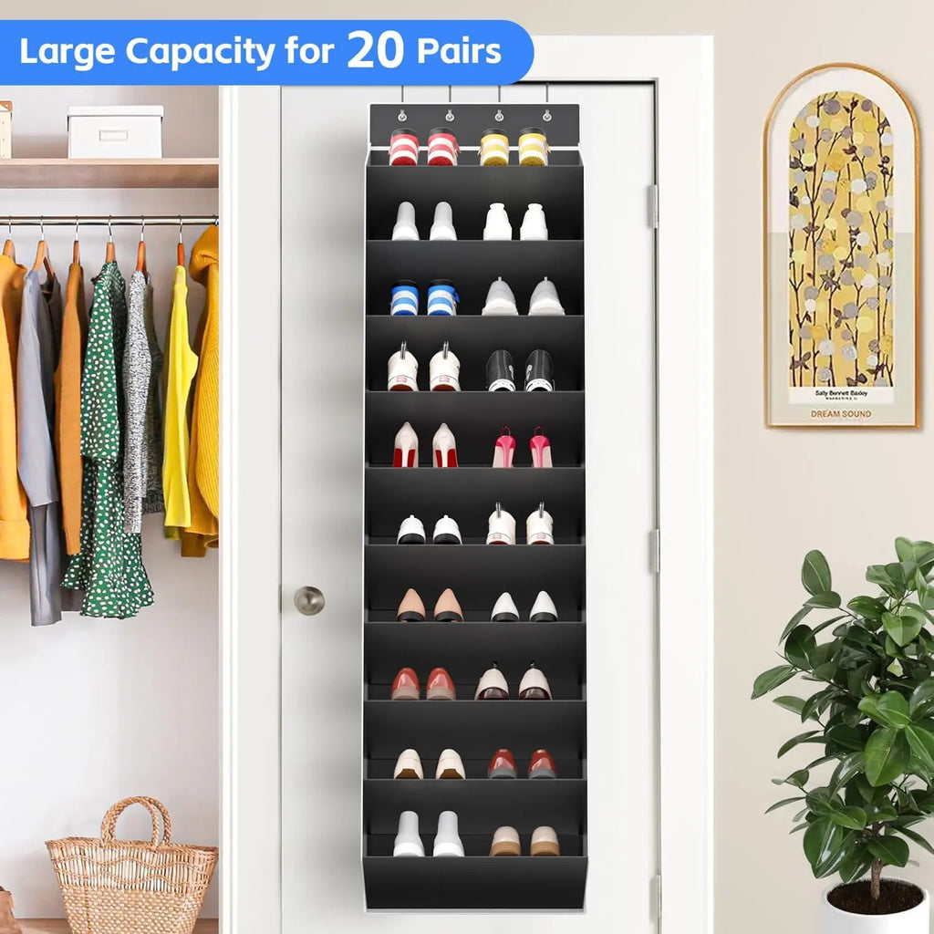 Organizador de sapatos grande sobre a porta, 10 camadas, pendurado, sapateira com bolsos profundos para porta de armazenamento, solução de armazenamento