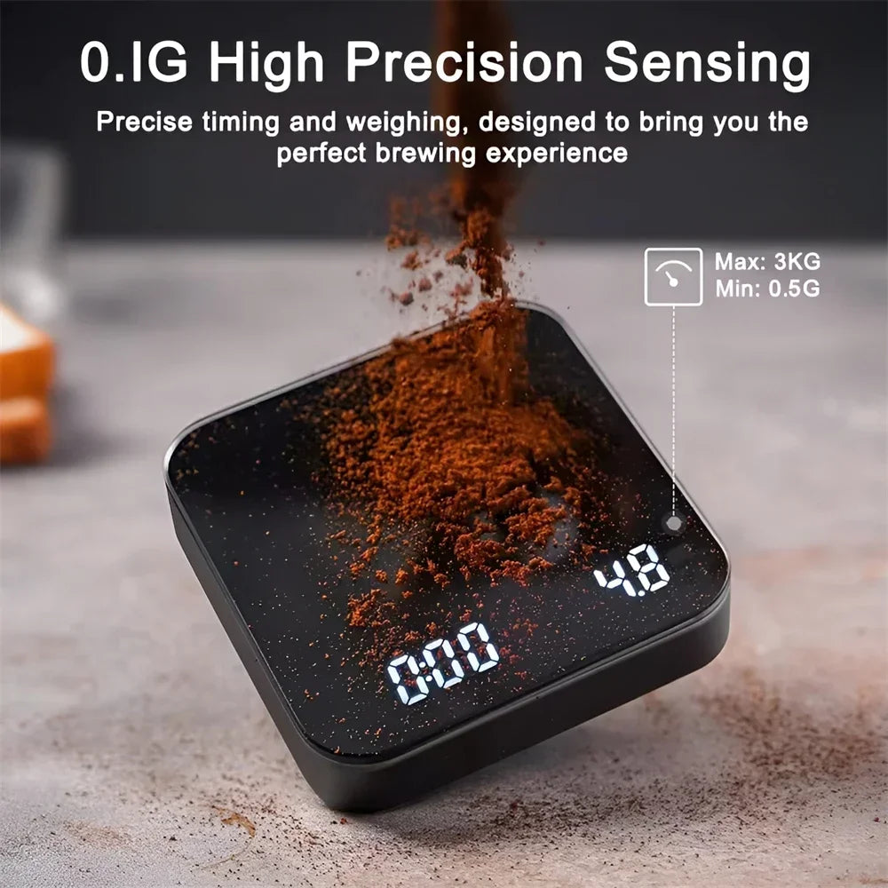 1 conjunto de balança de café eletrônica com almofada de silicone balança de café digital com temporizador display led carregamento usb uso em café em casa bom presente
