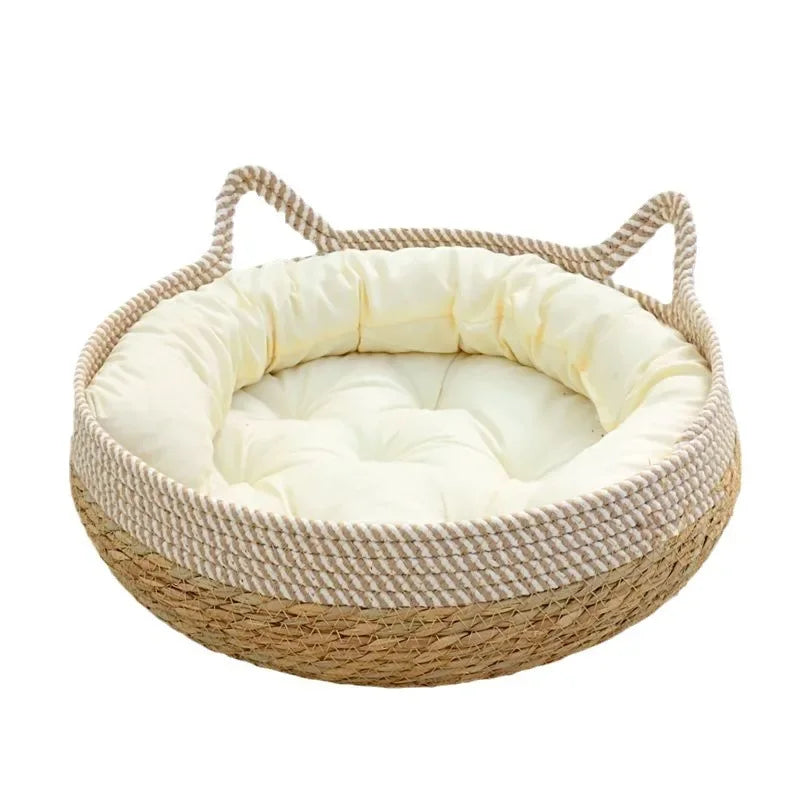 Cama Pet Vime Trançado - Casinha Circular para Gatos e Filhotes