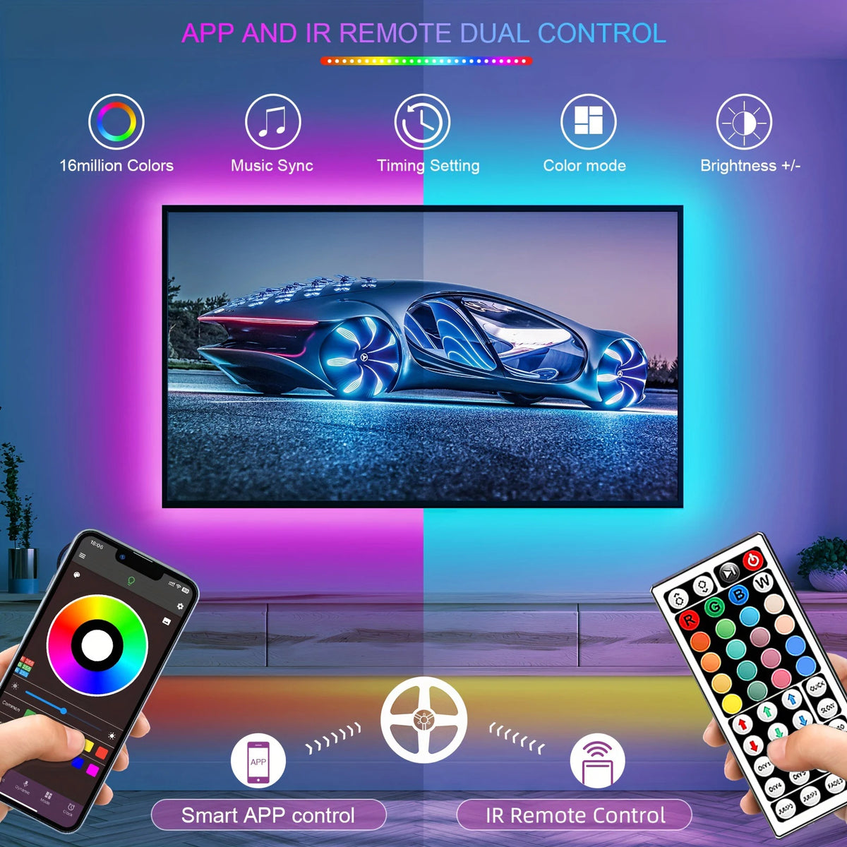 Fitas de LED RGB 5m 10m 20m 30m Luz de Quarto com Controle por APP Fita Flexível Luces Led para Decoração de Quarto