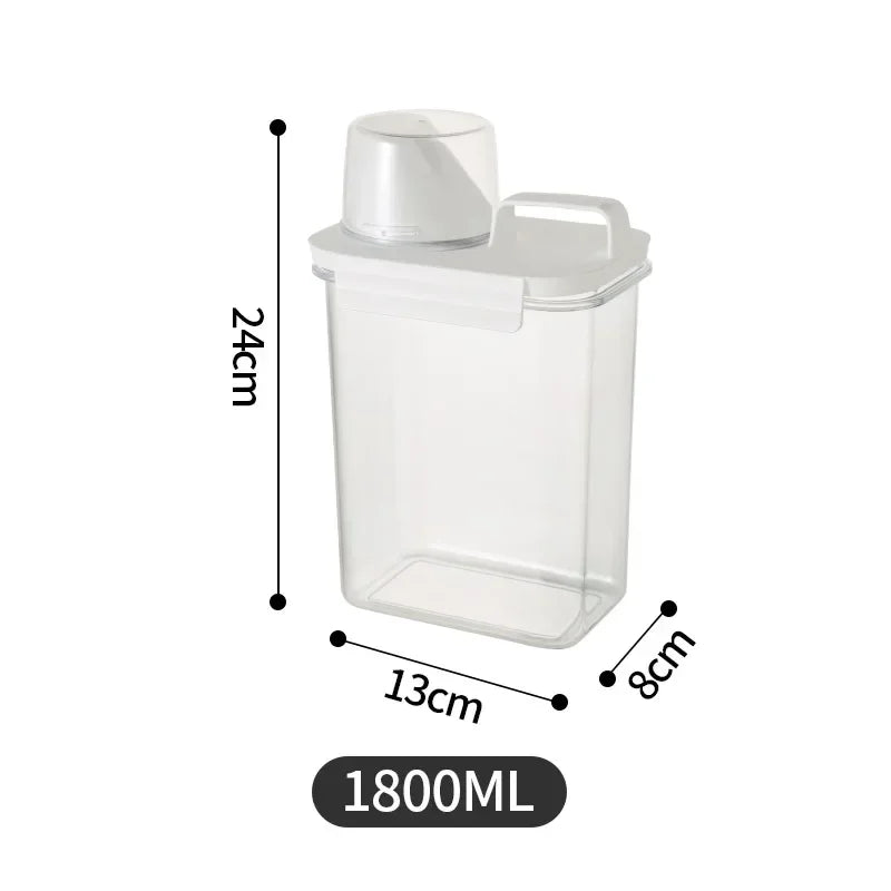 Dispensador de Detergente para Lavagem Recarregável 1PCS, Tanque de Pó, Armazenamento de Amaciante e Alvejante com Escala para Limpeza Doméstica