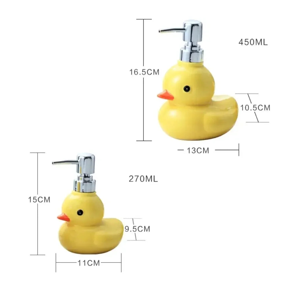 Dispensador de sabão de pato amarelo cerâmica dos desenhos animados garrafa desinfetante para as mãos chuveiro gel shampoo dispensador de sabão do banheiro dispensador de shampoo