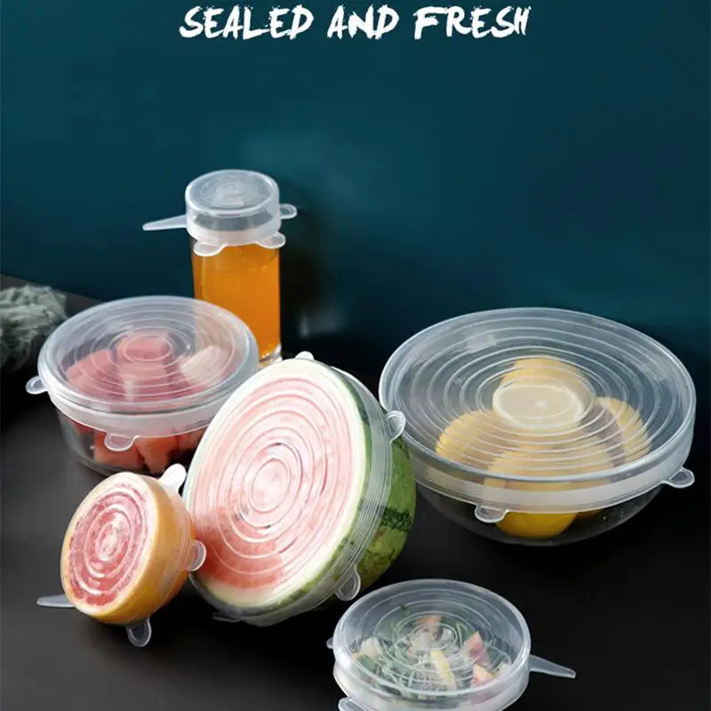 6 pçs reutilizáveis tampas de silicone tampas de silicone adaptáveis para latas pratos de alimentos frescos-mantendo acessórios de cozinha utensílios