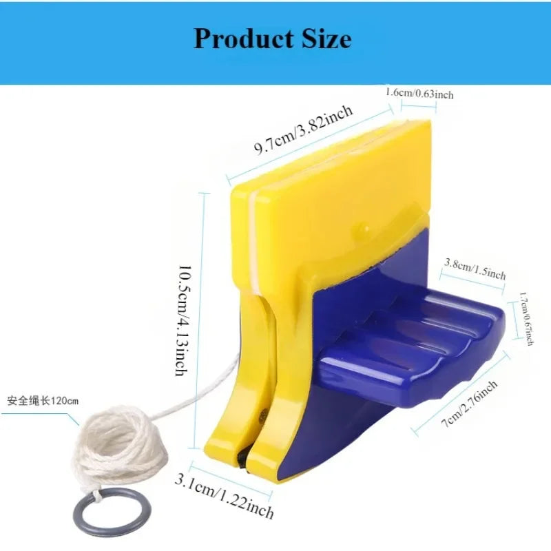 Limpador de vidro magnético durável, limpador de dupla face, limpeza doméstica com corda de segurança de 1,2 m para lavagem de janelas de banheiro