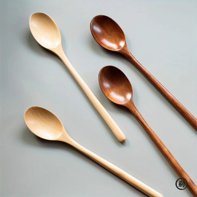 Kit 4 Colheres de Madeira Estilo Coreano - Utensílio Natural para Cozinha