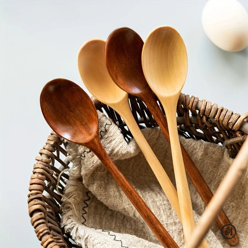 Kit 4 Colheres de Madeira Estilo Coreano - Utensílio Natural para Cozinha