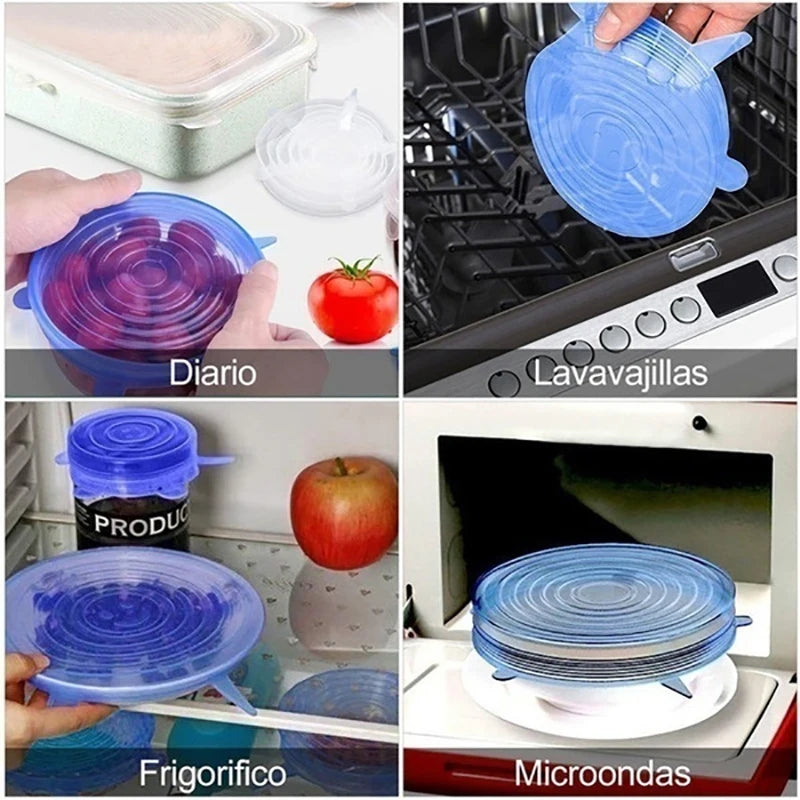 Tampa de Silicone para Alimentos 6/12/24 Peças, Tampa Elástica Reutilizável Hermética para Conservação de Alimentos, Acessórios de Cozinha para Armazenamento na Geladeira