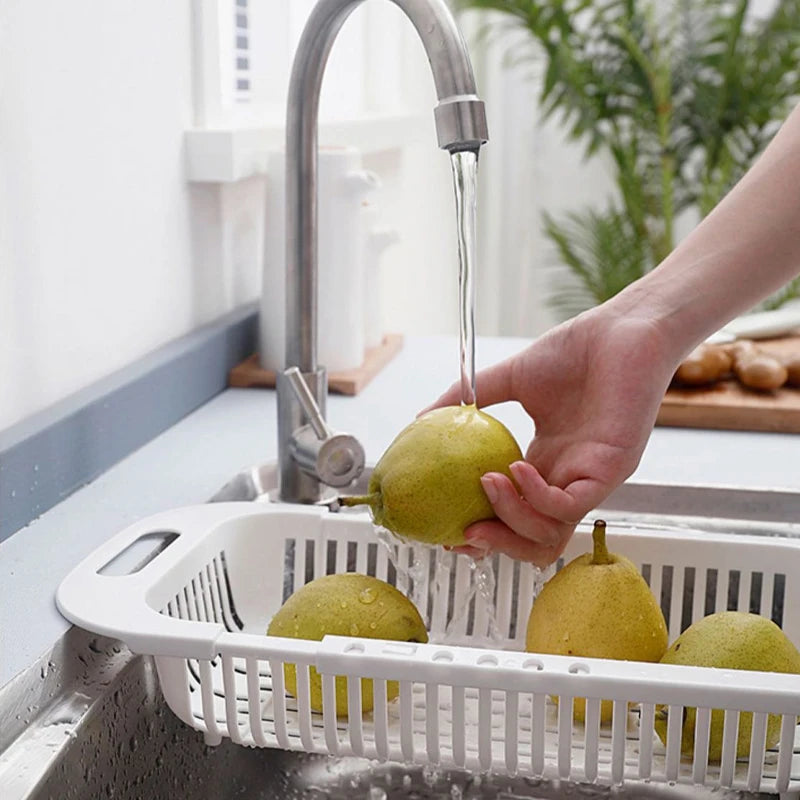 Cesto Retrátil para Pia de Cozinha, Escorredor Ajustável para Drenar Legumes e Frutas, Utensílios de Cozinha