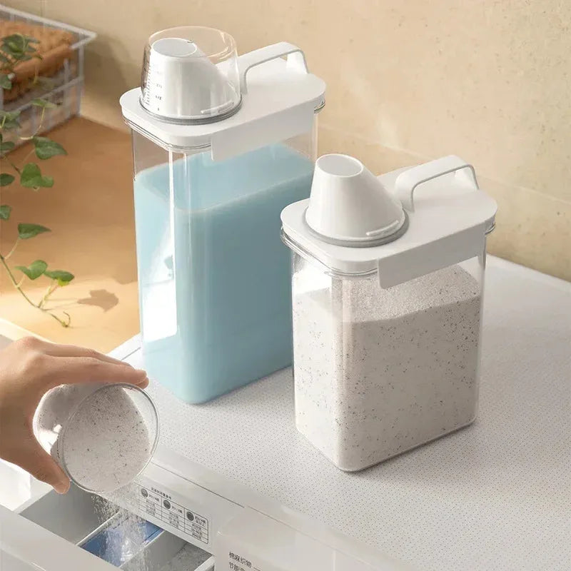 Dispensador de Detergente para Lavagem Recarregável 1PCS, Tanque de Pó, Armazenamento de Amaciante e Alvejante com Escala para Limpeza Doméstica