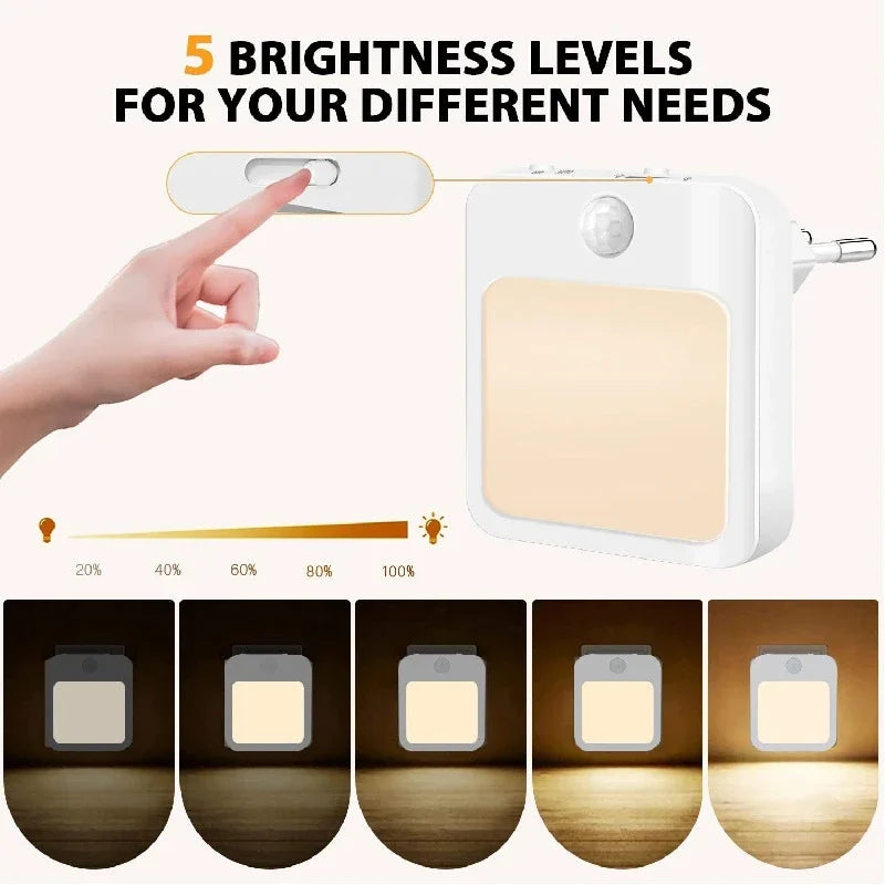 Luz noturna com sensor de movimento, luz led, lâmpadas com plugue eu/americanas, luz noturna infantil, lâmpada noturna sem fio para mesa de cabeceira, quarto