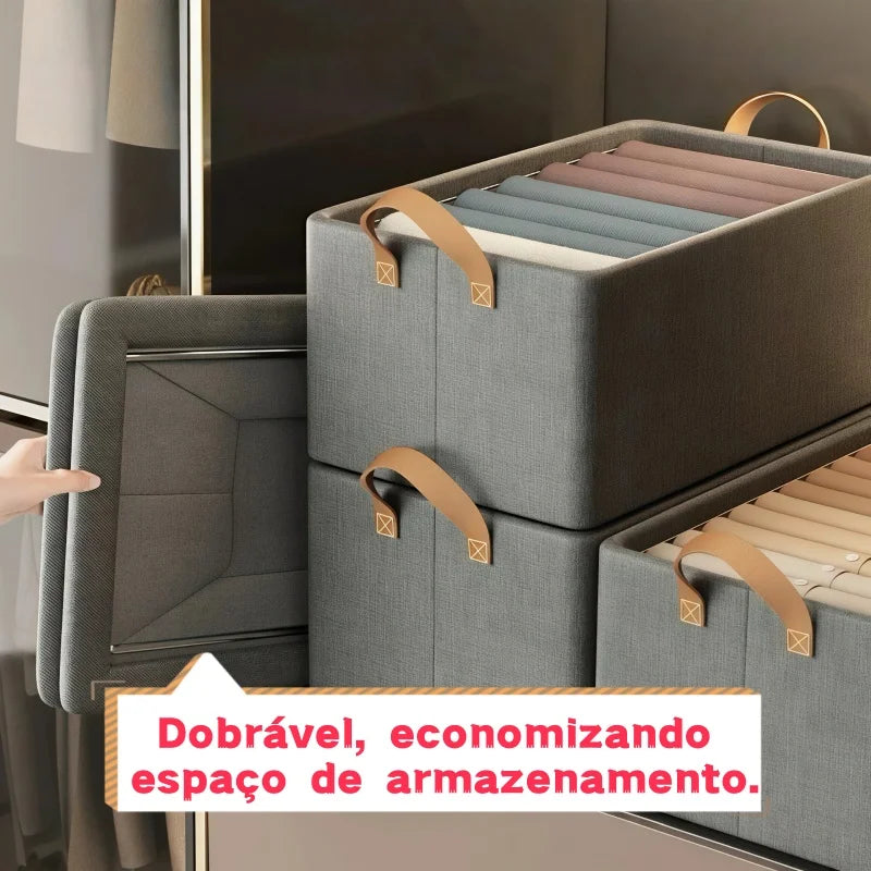 25L Suporte de Aço Organizador Guarda Roupa Resistente Placa de Fundo Rígida Com Alças Dobrável