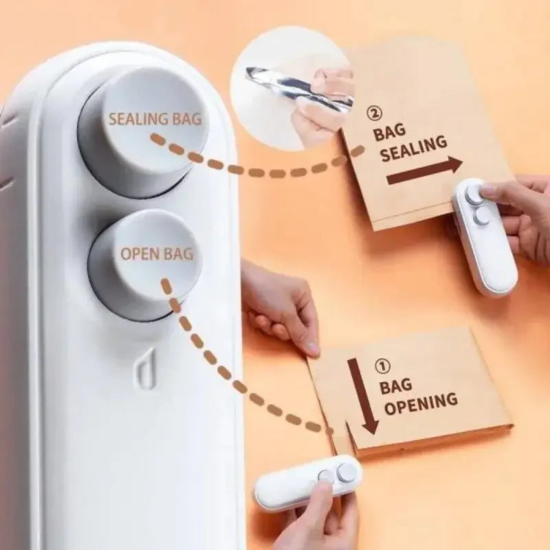 Selador portátil do saco de plástico Máquina de selagem de sacos de plástico Selantes térmicos Embalagem portátil para armazenamento de alimentos Selador térmico Mini 2in 1