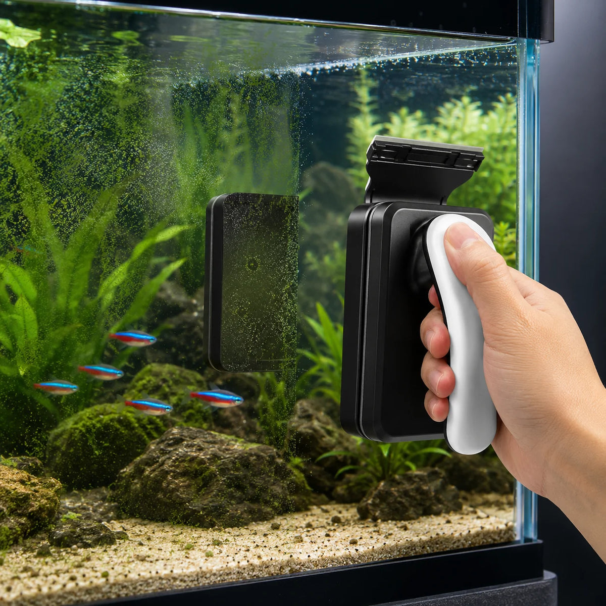 Limpador Magnético de Vidro para Aquário com Lâmina Raspadora e Escova para Limpeza de Algas para Tanques de Peixes com Vidro de 8–18mm – 3 Tamanhos