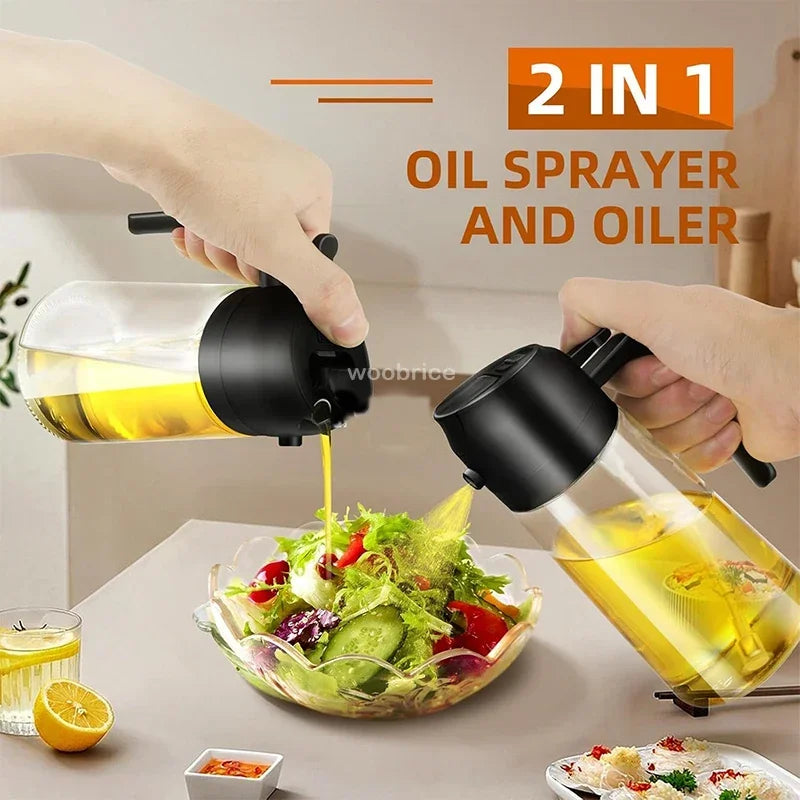 Pulverizador de óleo em spray de plástico 2 em 1, 500ml, garrafa, dispensador de óleo, galheteiro, churrasco, cozinha, assar, piquenique, ferramenta de cozinha