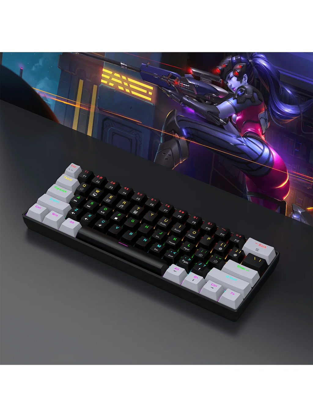 Teclado Mecânico Gamer com Fio 60% RGB Retroiluminado Layout Mini Ultra Compacto para Jogadores e Digitadores de PC/Mac Design Fácil de Viajar
