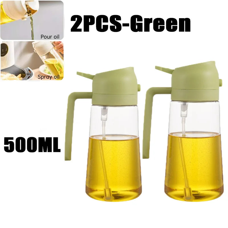 Pulverizador de óleo em spray de plástico 2 em 1, 500ml, garrafa, dispensador de óleo, galheteiro, churrasco, cozinha, assar, piquenique, ferramenta de cozinha