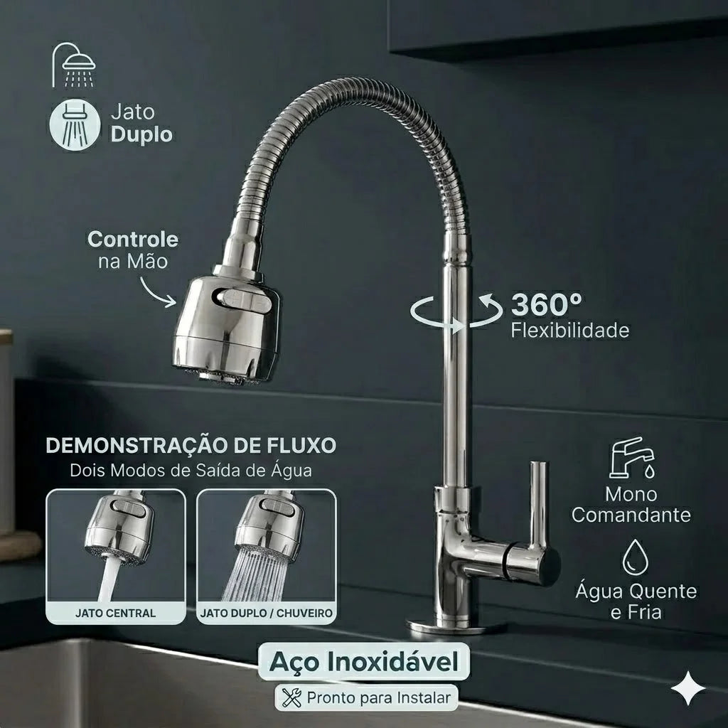 Torneira de cozinha em aço inoxidável 304 preto fosco Com Chuveiro Com Rotação De 360°