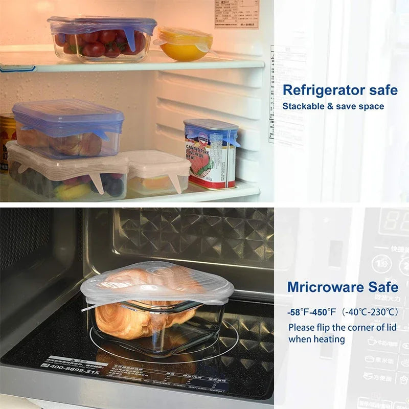 Tampa elástica de silicone quadrada, 6 peças, acessórios de ferramentas de cozinha, embalagem de alimentos reutilizável, tampa selada, mantém fresco, tampa elástica de tigela