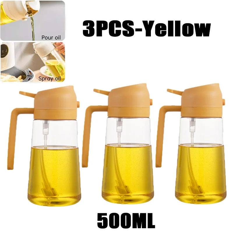 Pulverizador de óleo em spray de plástico 2 em 1, 500ml, garrafa, dispensador de óleo, galheteiro, churrasco, cozinha, assar, piquenique, ferramenta de cozinha