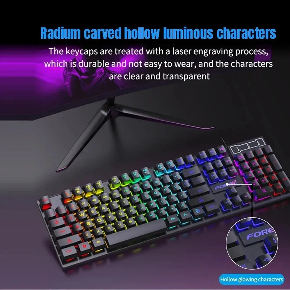 Teclado Mecânico Retroiluminado de 104 Teclas Teclado de Jogo com Fio  Conjunto de Teclado e Mouse Luminosa à Prova d'Água para Gamer PC Laptop Escritório